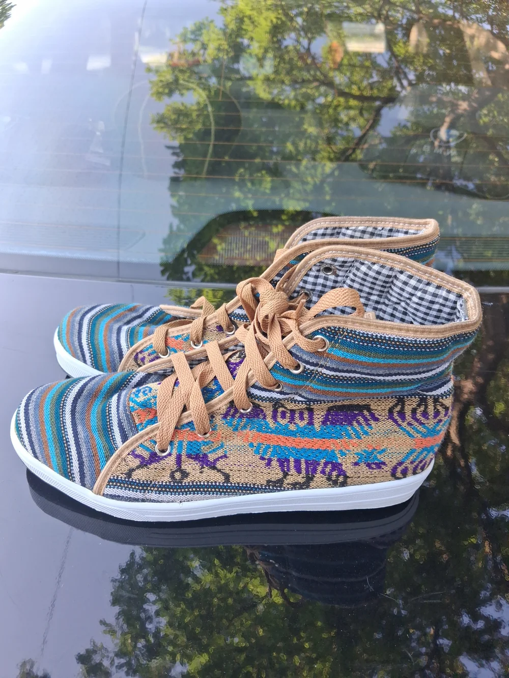 Source Unknown Turquoise Blue Striped High-Top Sneakers